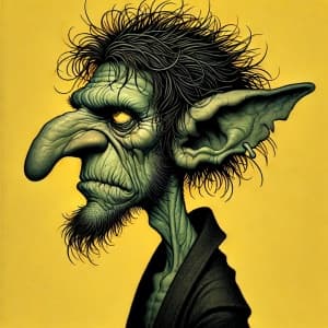 Caricature Of A Goblin On A Yellow Background