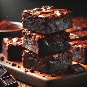 Stack of Fudgy Brownies with Glossy Tops