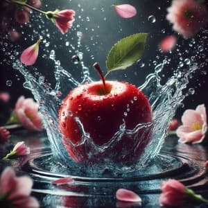 Fresh Red Apple in a Splash of Water