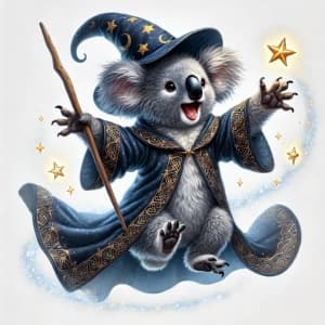 Flying Koala Wizard Surrounded by Magic