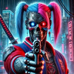 Cyberpunk Skull Warrior Holding a Gun