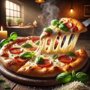 Delicious Slice of Pizza in a Cozy Kitchen