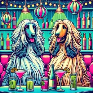 Afghan Hound Dogs Sitting In A Bar