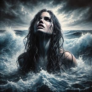 Woman Emerging From Stormy Ocean Waves