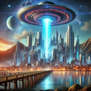 UFO Hovering Above A Futuristic City