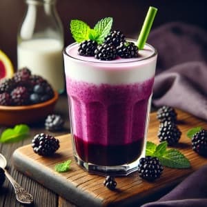 Blackberry Smoothie Garnished with Fresh Berries and Mint