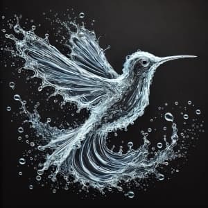 Delicate Hummingbird Formed from Water Droplets on a Black Background