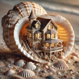 Elven Cottage Sheltered From the Wind by a Large Seashell