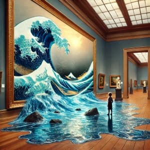 Child Stands Mesmerized As The Ocean Escapes From The Frame Into The Museum