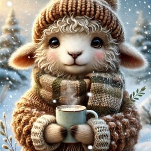 Sheep Is Holding A Warm Cup Of Coffee