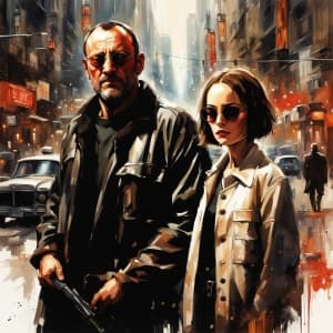 Jean Reno and Natalie Portman as Leon and Mathilda from the movie Leon: The Professional