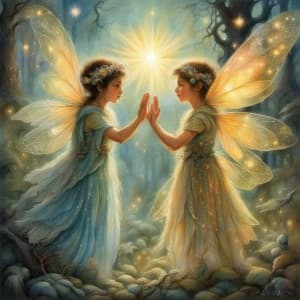 Contented Fairies High-Five in the Forest