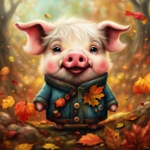 Charming Pig in the Autumn Forest