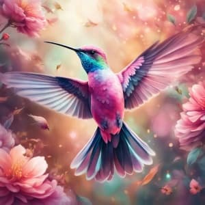 Pink Hummingbird in Flight