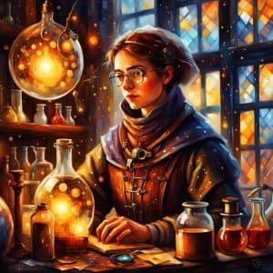 Medieval Female Alchemist at Laboratory