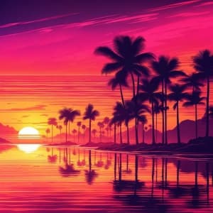 Tropical Beach Sunset with Palm Trees