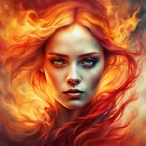 Portrait of a Beautiful Woman Embraced by Flames