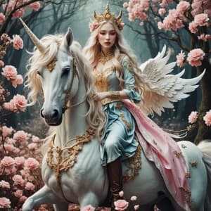 Fairy Riding a Unicorn Through a Mythical Realm