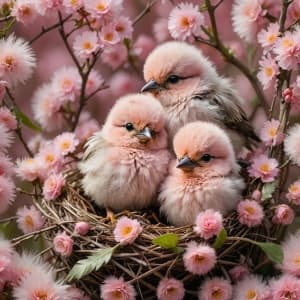 Portrait of Pink Baby Birds in a Nest