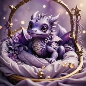 Photo of a Newborn Purple Dragon in a Basket