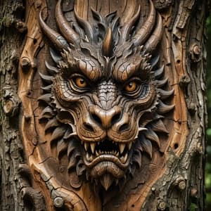 Dragon Face Carved In Wood