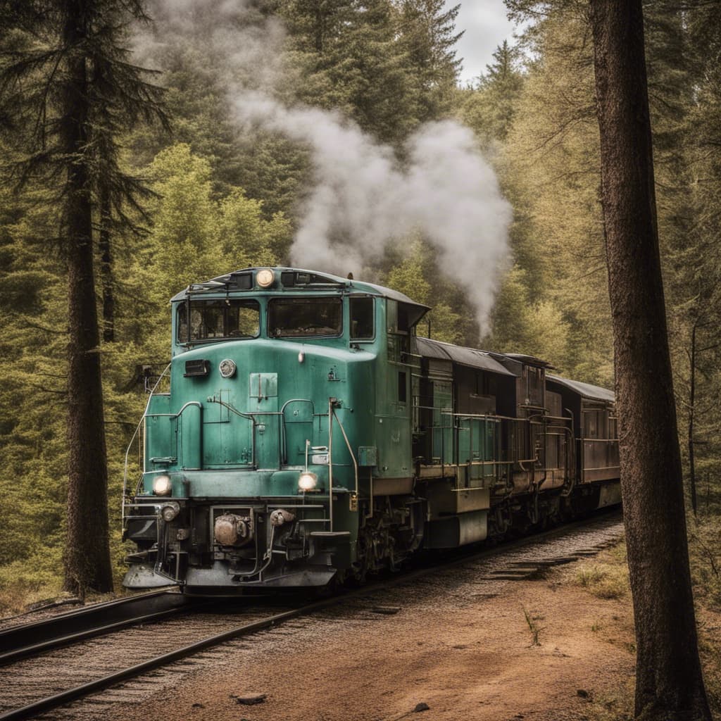 color photo of train in forest