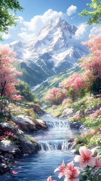 Spring Mountain Stream Phone Wallpaper 4K - Scenic Nature Landscape