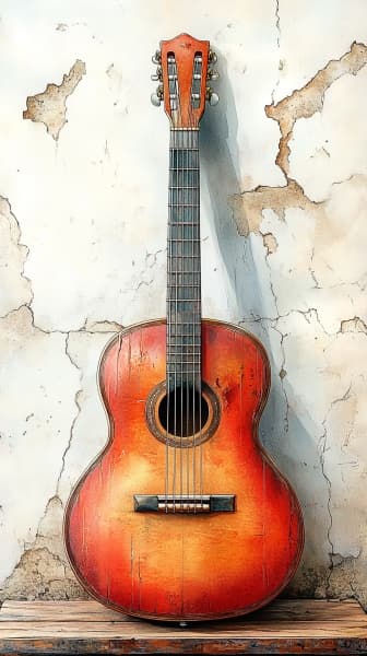 Vintage Acoustic Guitar Phone Wallpaper 4K - Classic Art Background