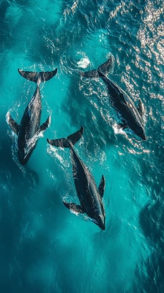 Three Majestic Whales Phone Wallpaper 4K - In Crystal Blue Ocean